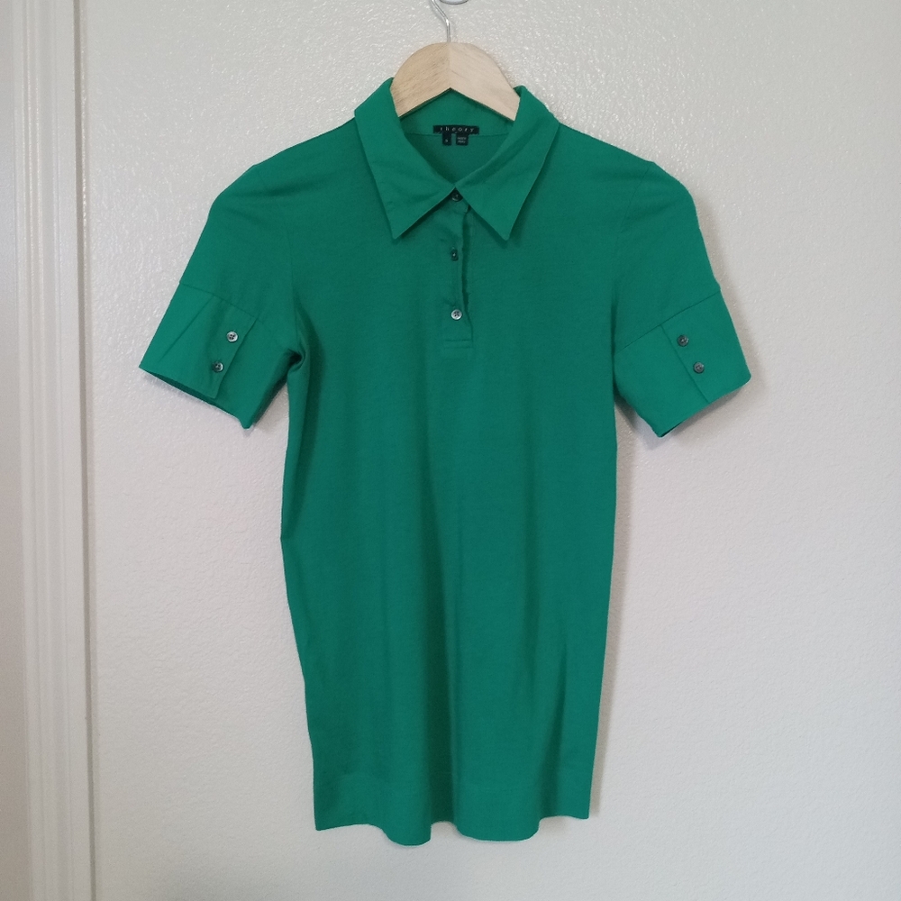 Theory Short Sleeve Green Casual Women's Top